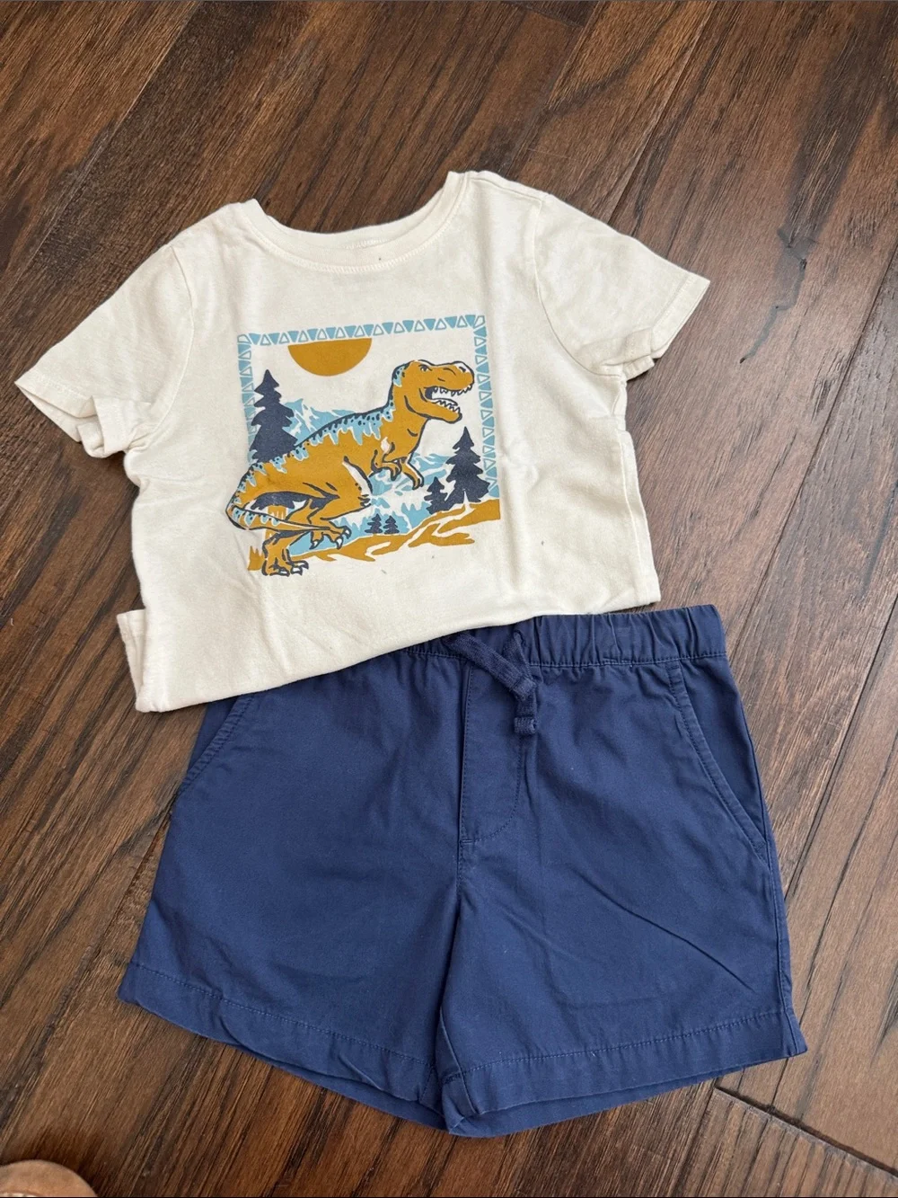 Old Navy Cream Dino Graphic Tee with Carters Navy Shorts